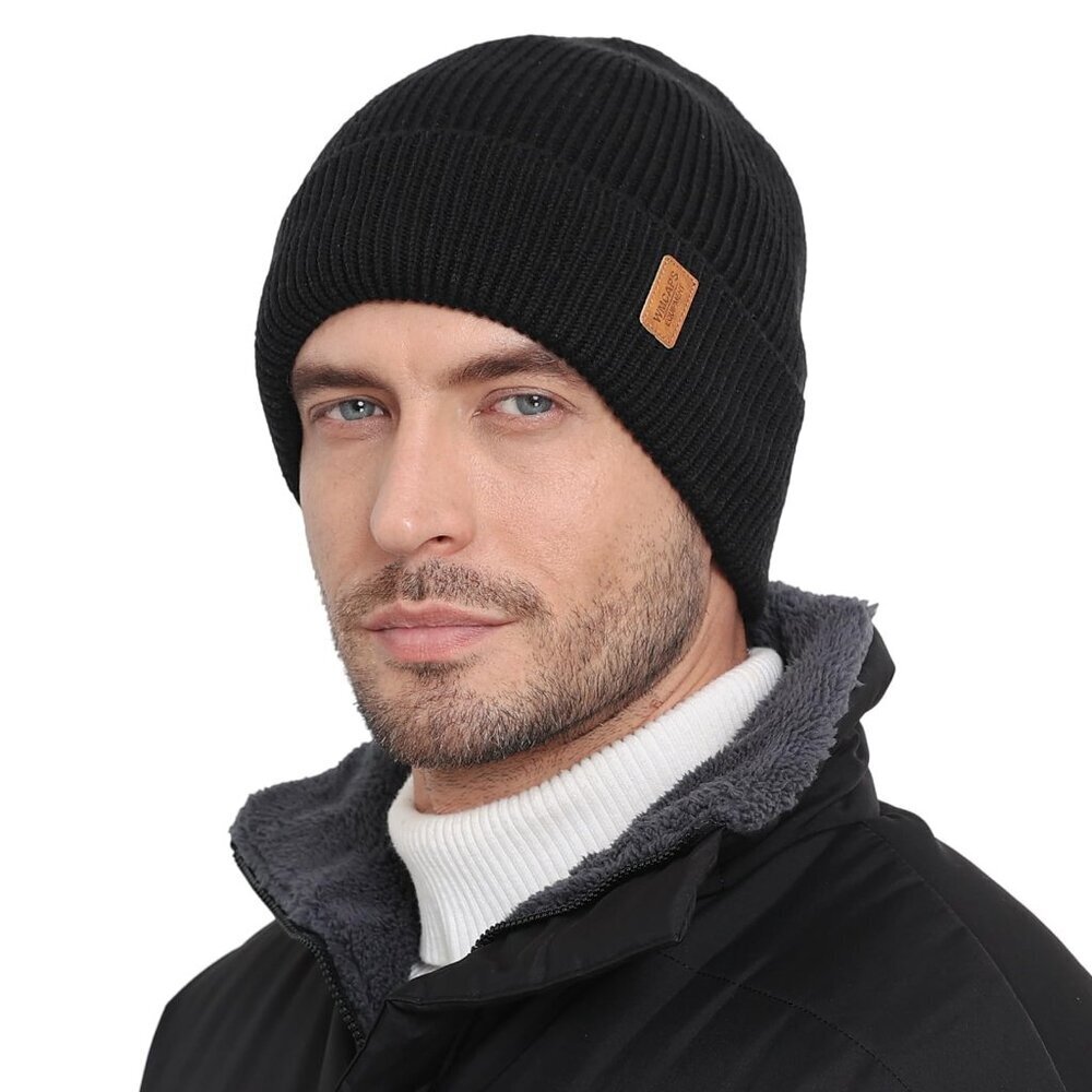 Merino Wool Fleece Lined Beanie Warm Thermal Knit Cap Unisex Classic